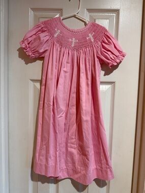 Pink Smocked Cross Bishop Dress